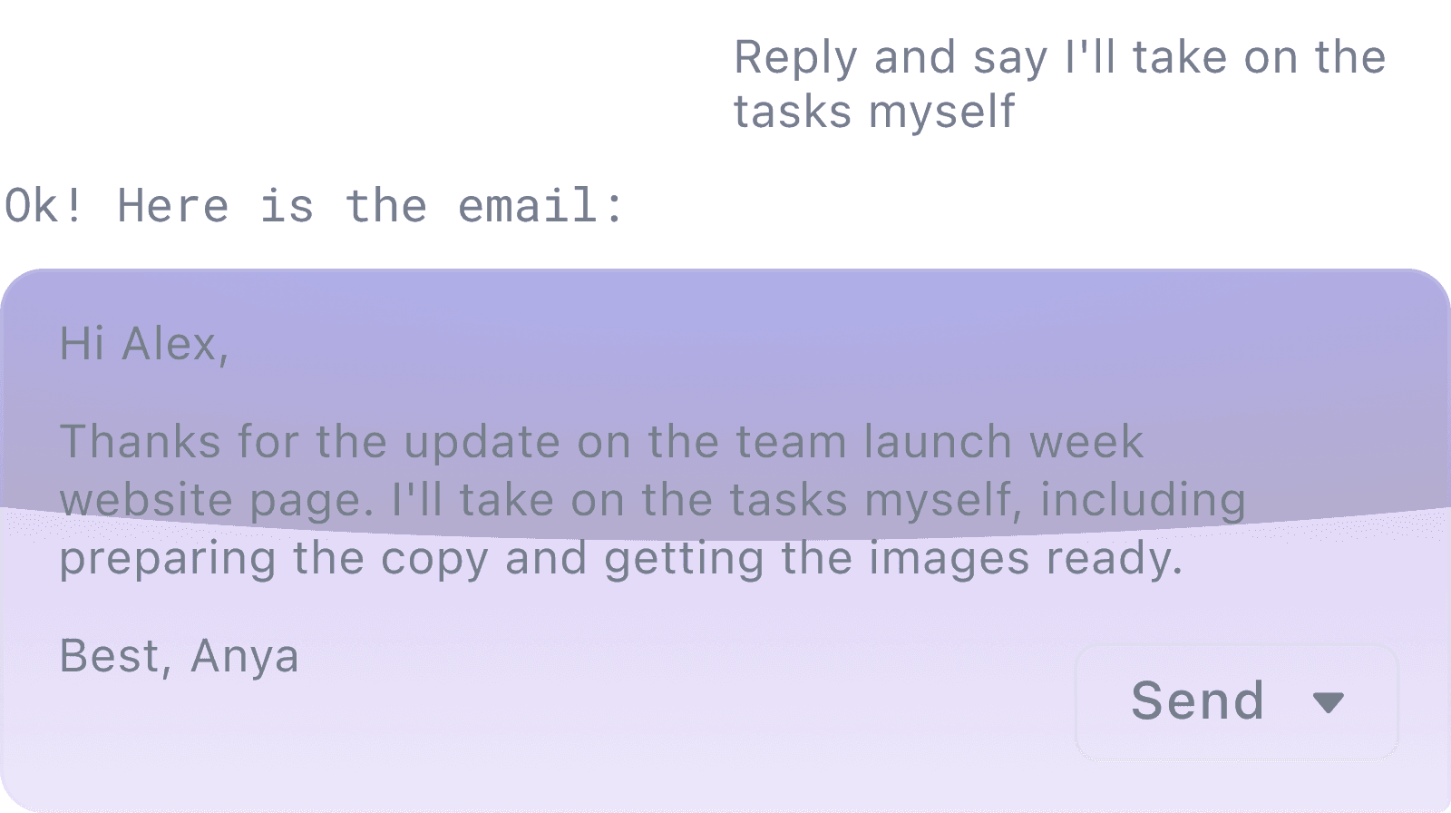 An AI assistant suggesting a reply to an email